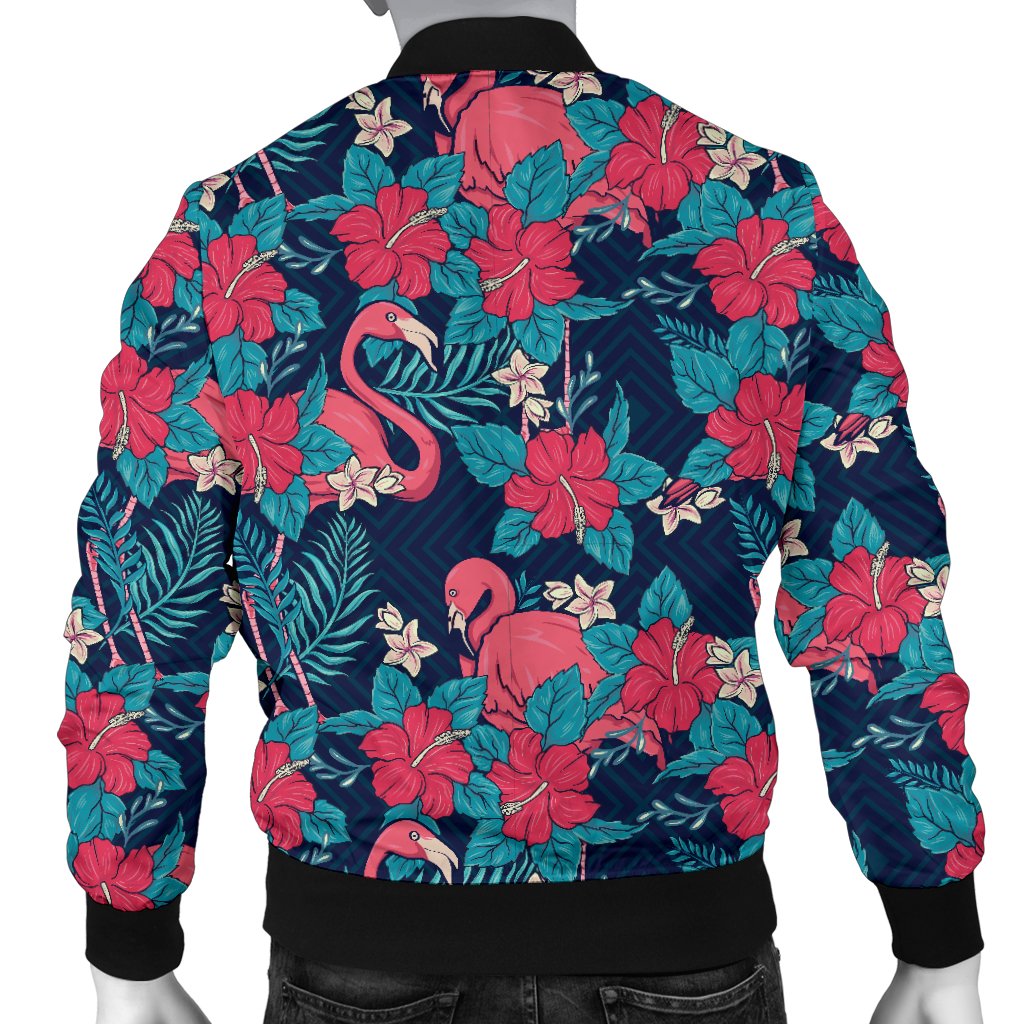 Flamingo Red Hibiscus Pattern Men Casual Bomber Jacket