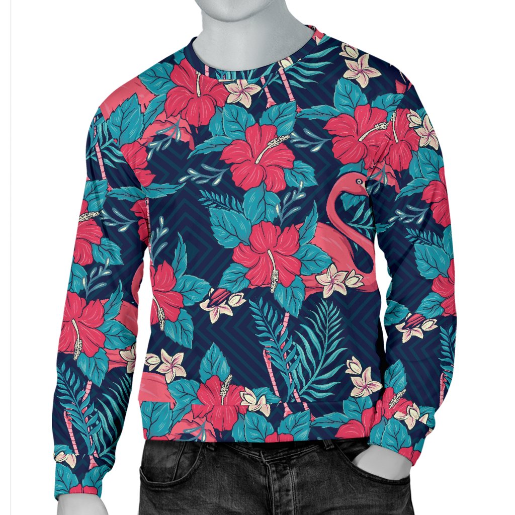 Flamingo Red Hibiscus Pattern Men Crewneck Sweatshirt