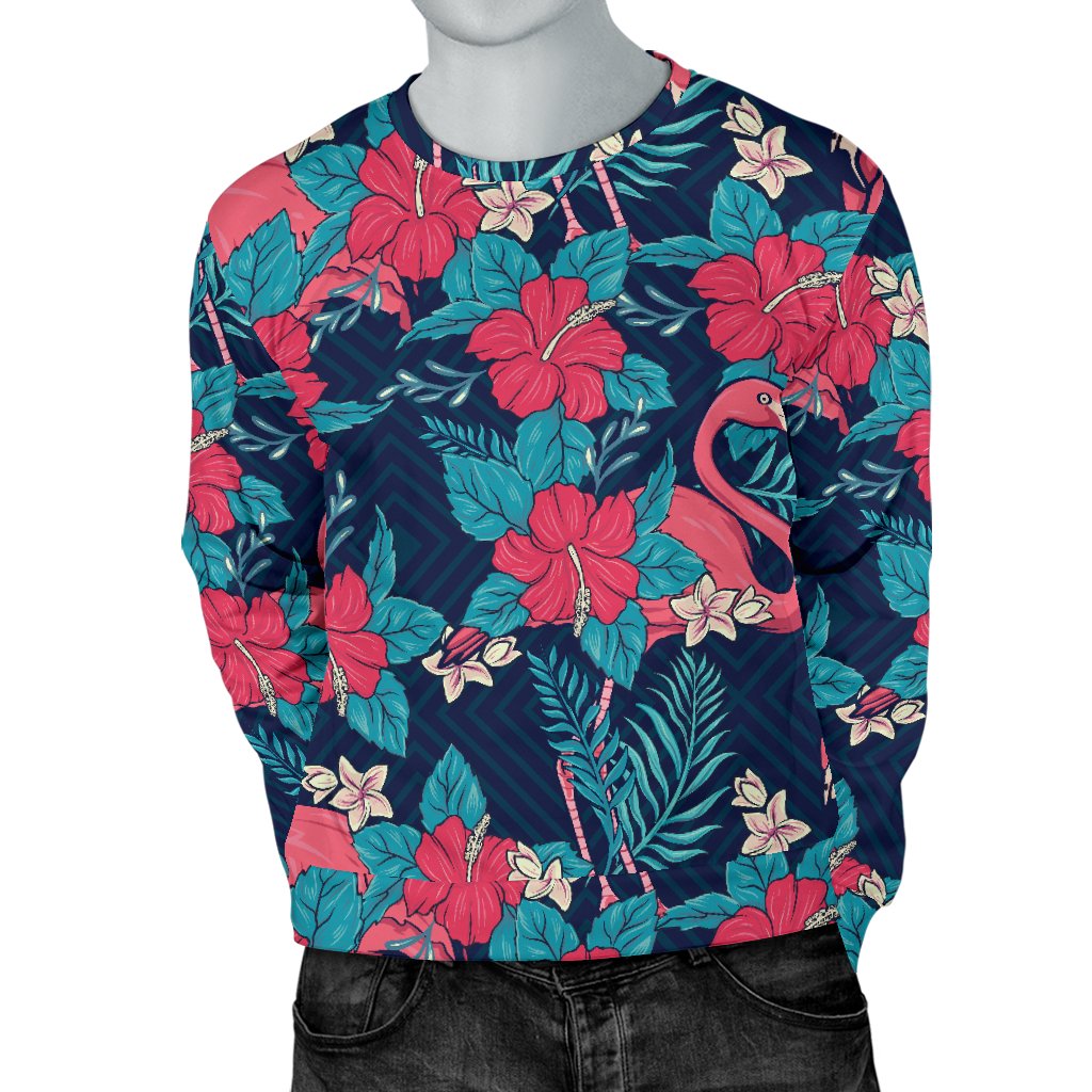 Flamingo Red Hibiscus Pattern Men Crewneck Sweatshirt