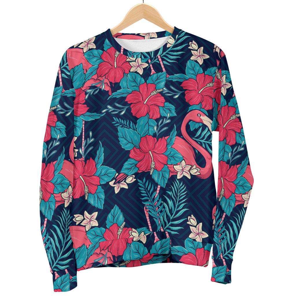 Flamingo Red Hibiscus Pattern Men Crewneck Sweatshirt