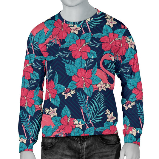 Flamingo Red Hibiscus Pattern Men Crewneck Sweatshirt