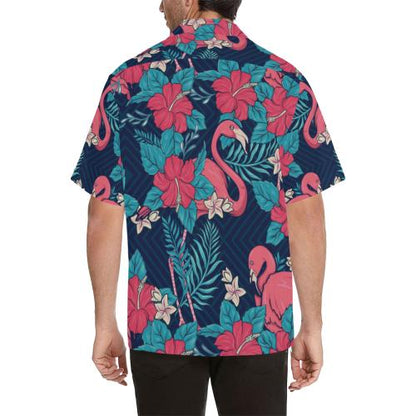 Flamingo Red Hibiscus Pattern Men Hawaiian Shirt
