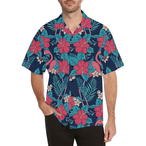 Flamingo Red Hibiscus Pattern Men Hawaiian Shirt