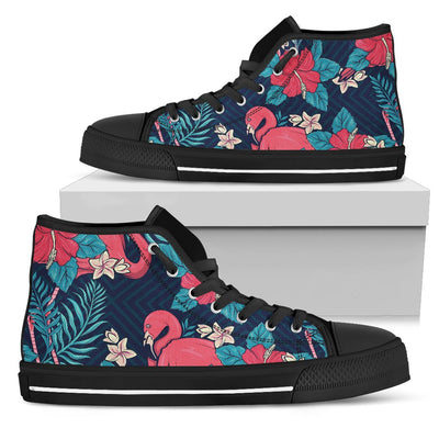 Flamingo Red Hibiscus Pattern Men High Top Shoes
