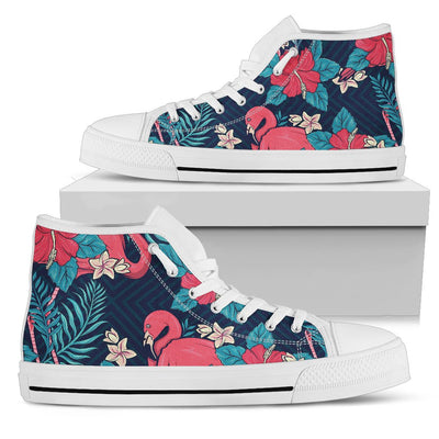 Flamingo Red Hibiscus Pattern Men High Top Shoes