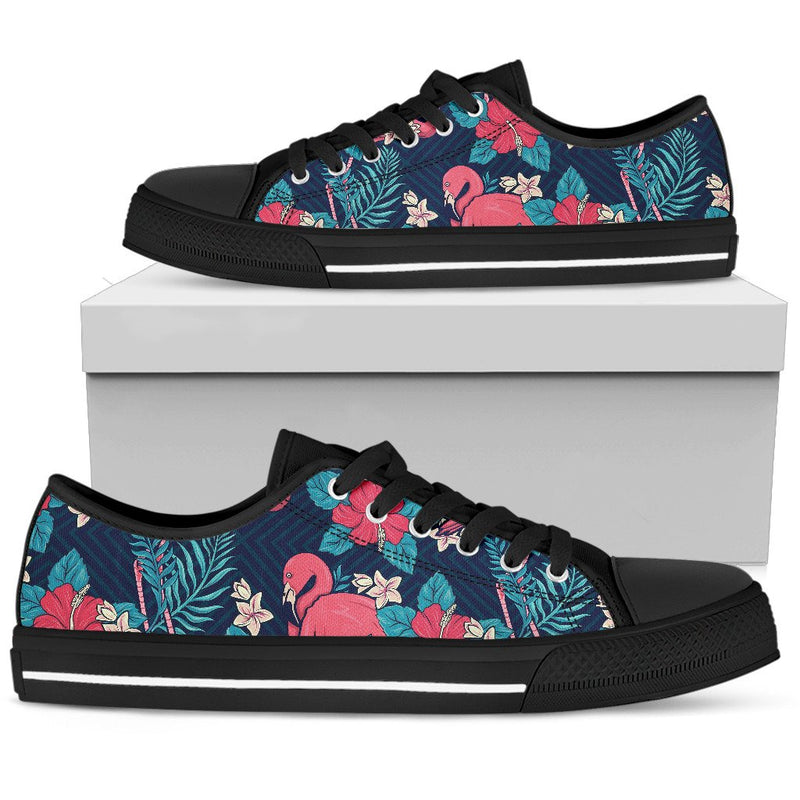 Flamingo Red Hibiscus Pattern Men Low Top Shoes