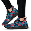 Flamingo Red Hibiscus Pattern Mesh Knit Sneakers Shoes