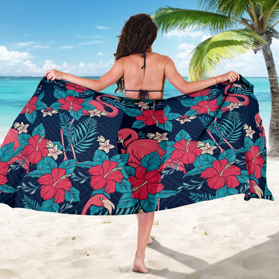 Flamingo Red Hibiscus Pattern Sarong Pareo Wrap