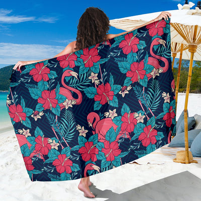 Flamingo Red Hibiscus Pattern Sarong Pareo Wrap