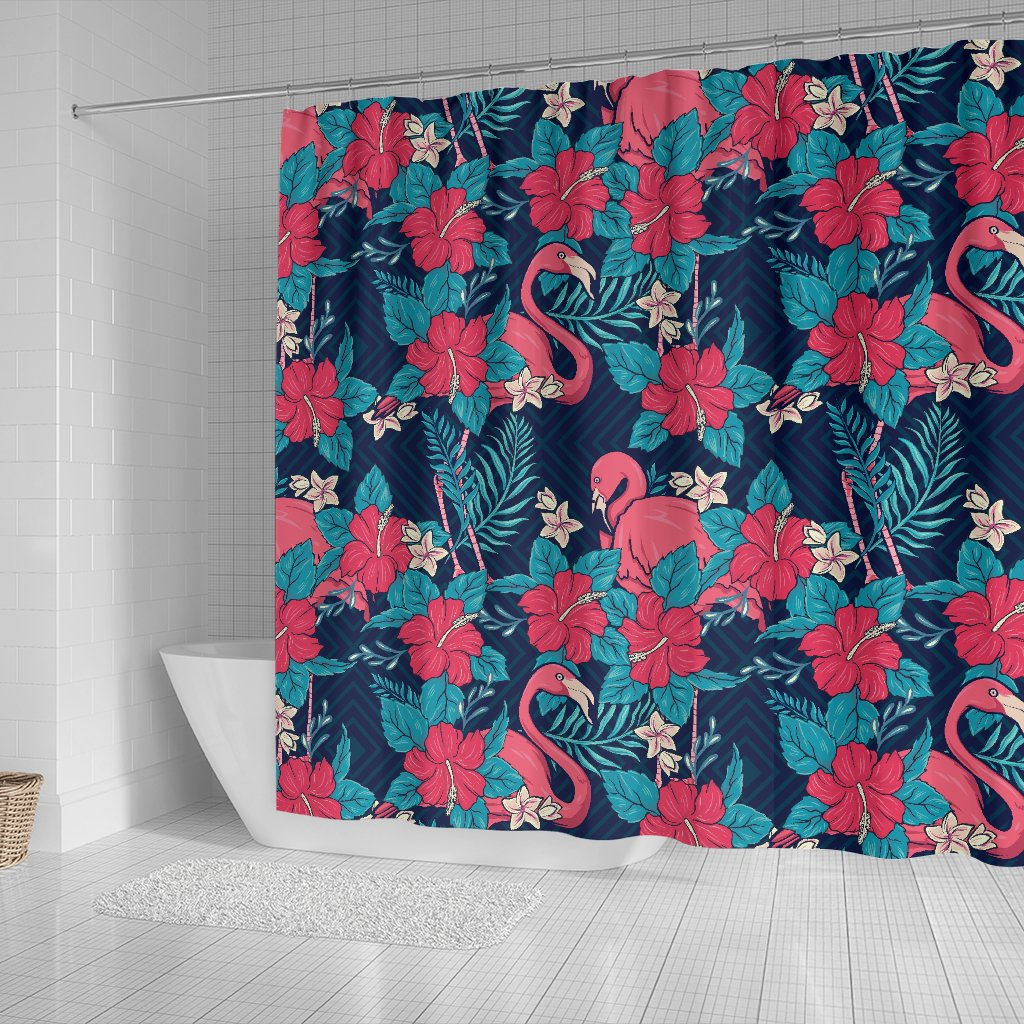 Flamingo Red Hibiscus Pattern Shower Curtain