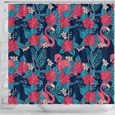 Flamingo Red Hibiscus Pattern Shower Curtain