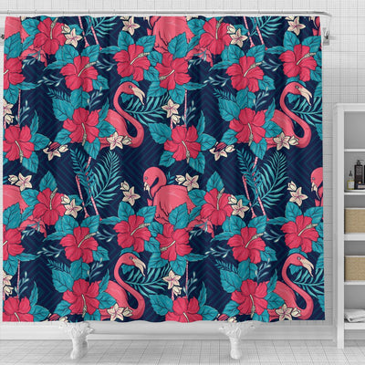 Flamingo Red Hibiscus Pattern Shower Curtain