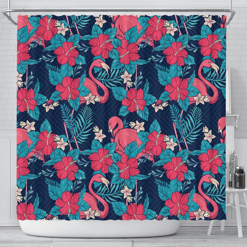 Flamingo Red Hibiscus Pattern Shower Curtain
