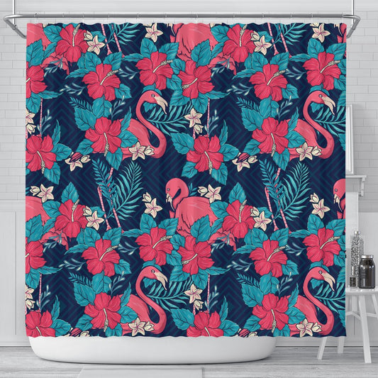 Flamingo Red Hibiscus Pattern Shower Curtain