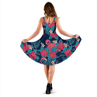 Flamingo Red Hibiscus Pattern Sleeveless Mini Dress