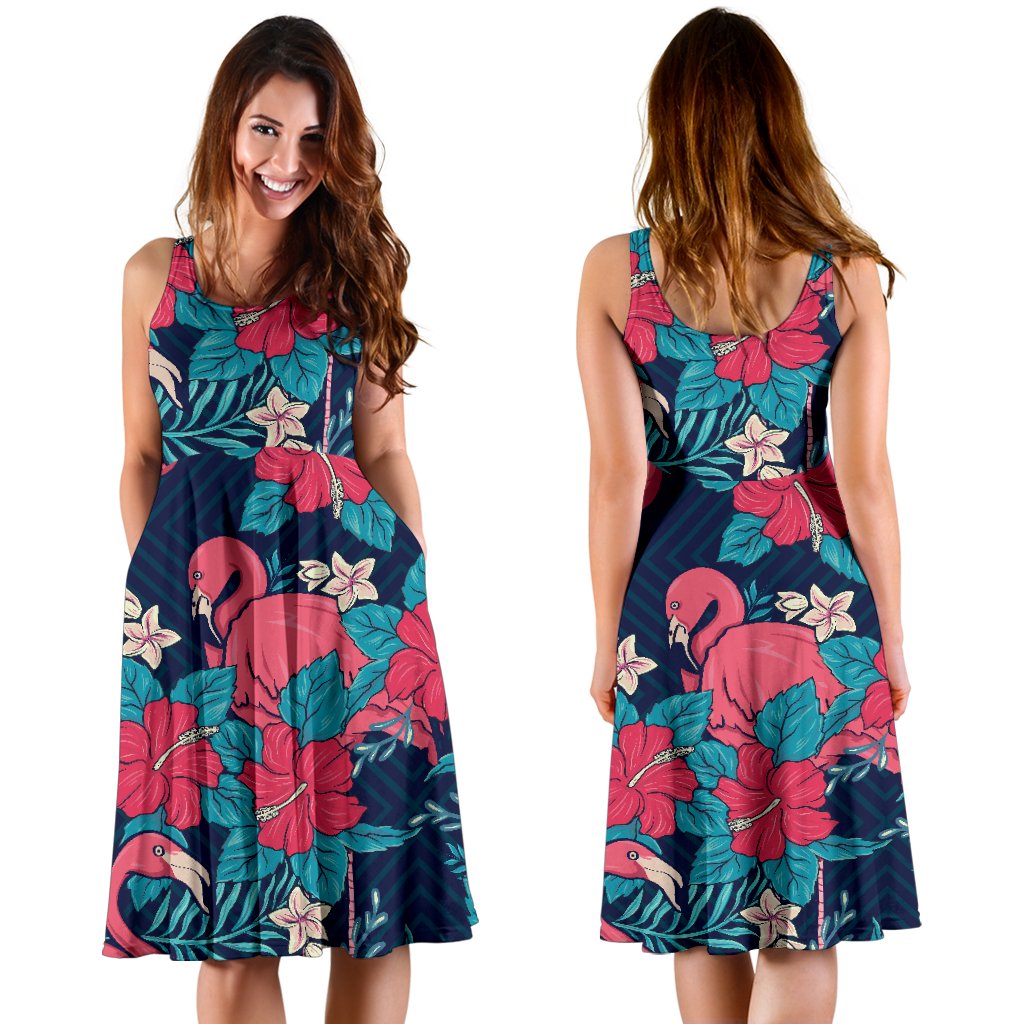 Flamingo Red Hibiscus Pattern Sleeveless Mini Dress