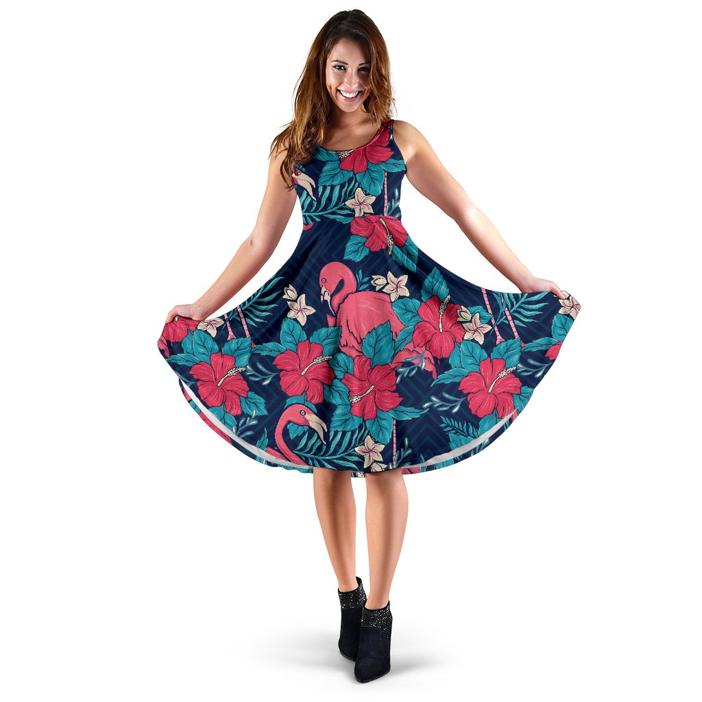 Flamingo Red Hibiscus Pattern Sleeveless Mini Dress