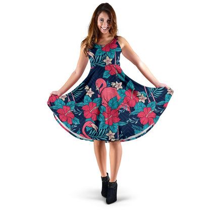 Flamingo Red Hibiscus Pattern Sleeveless Mini Dress