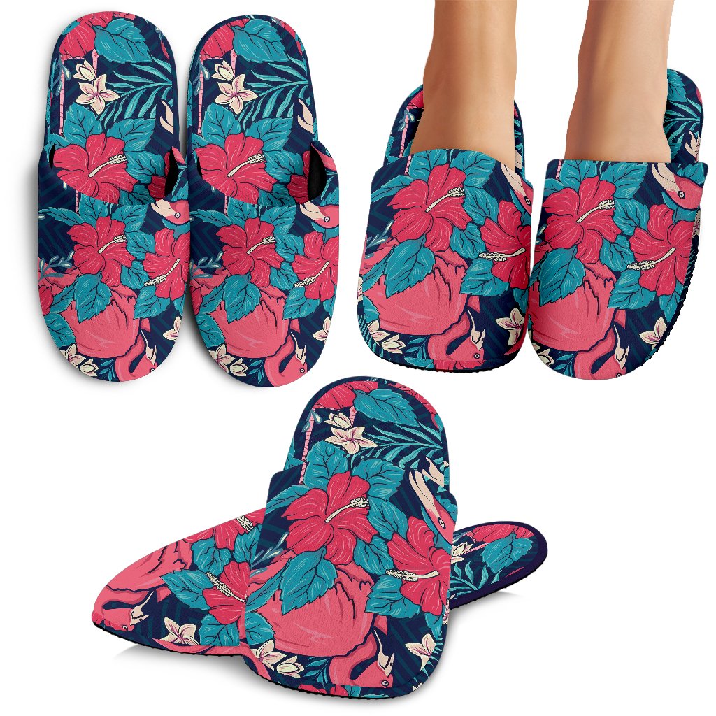 Flamingo Red Hibiscus Pattern Slippers