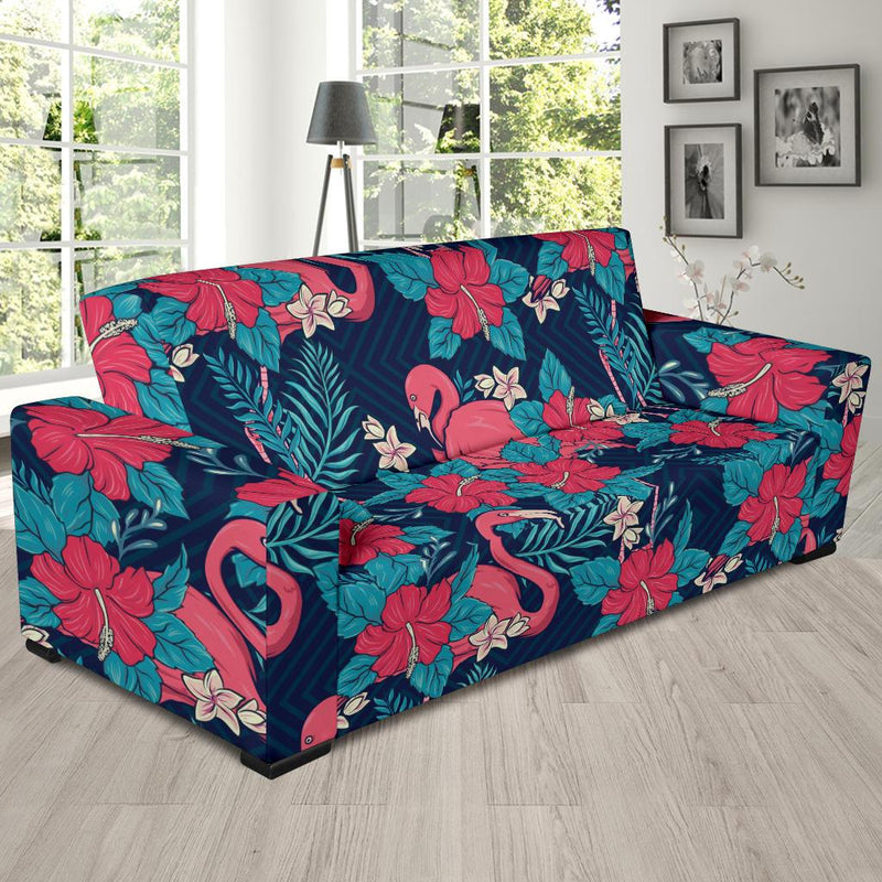 Flamingo Red Hibiscus Pattern Sofa Slipcover-JORJUNE.COM