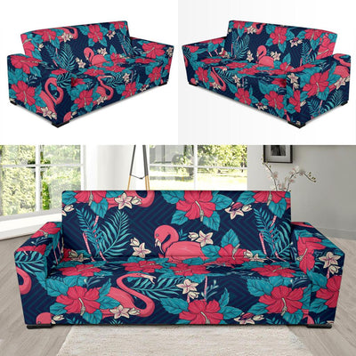 Flamingo Red Hibiscus Pattern Sofa Slipcover-JORJUNE.COM