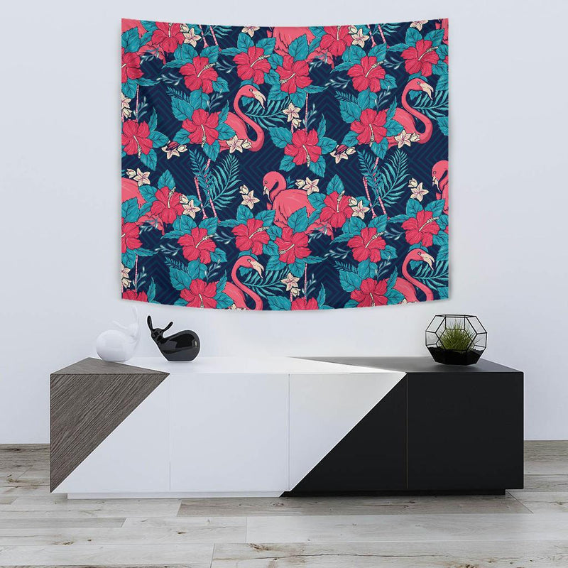 Flamingo Red Hibiscus Pattern Tapestry