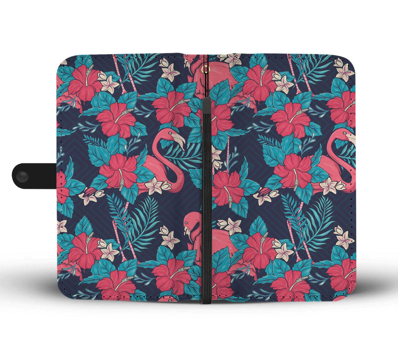 Flamingo Red Hibiscus Pattern Wallet Phone Case