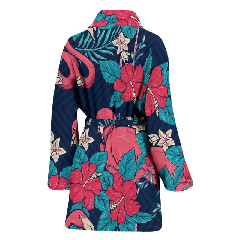 Flamingo Red Hibiscus Pattern Women Bath Robe