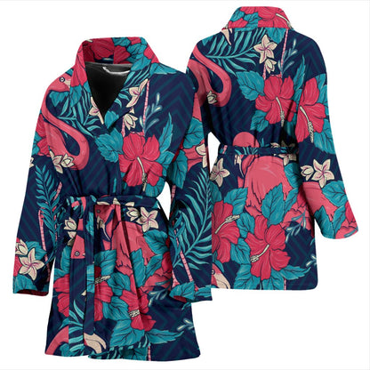 Flamingo Red Hibiscus Pattern Women Bath Robe