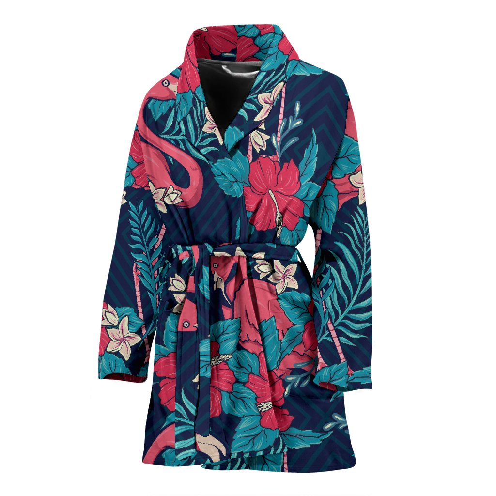 Flamingo Red Hibiscus Pattern Women Bath Robe