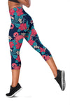 Flamingo Red Hibiscus Pattern Women Capris