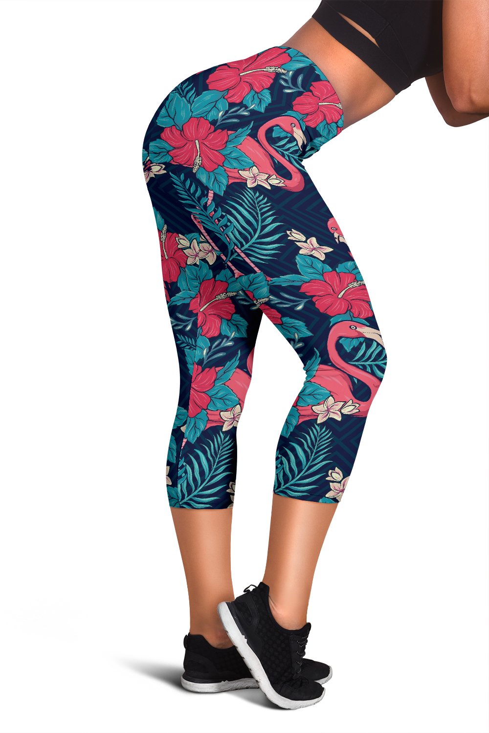 Flamingo Red Hibiscus Pattern Women Capris