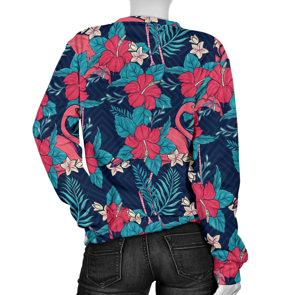 Flamingo Red Hibiscus Pattern Women Crewneck Sweatshirt