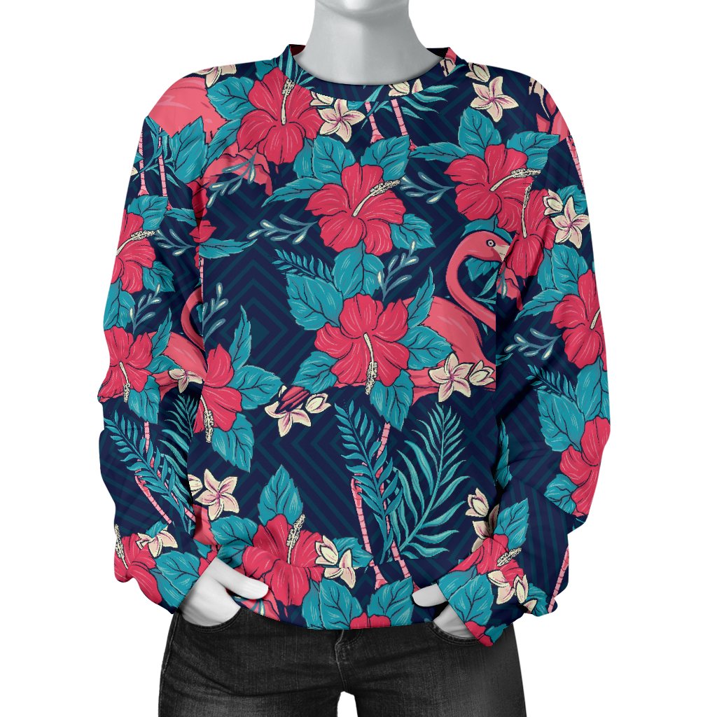 Flamingo Red Hibiscus Pattern Women Crewneck Sweatshirt