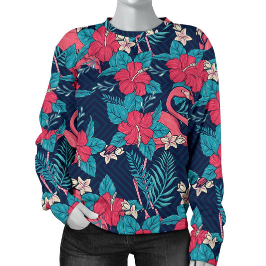 Flamingo Red Hibiscus Pattern Women Crewneck Sweatshirt