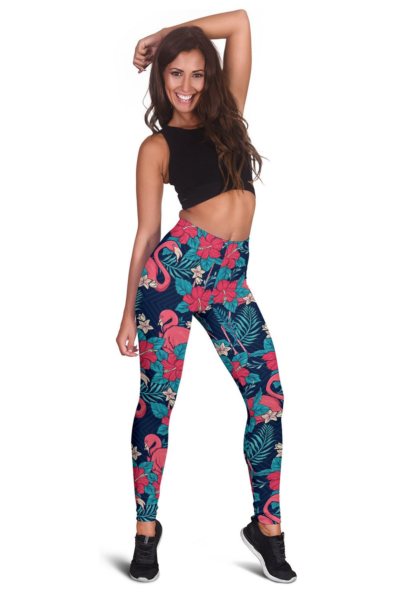 Flamingo Red Hibiscus Pattern Women Leggings