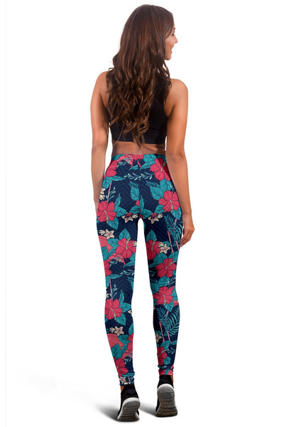 Flamingo Red Hibiscus Pattern Women Leggings