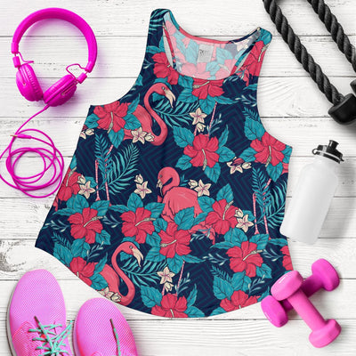 Flamingo Red Hibiscus Pattern Women Racerback Tank Top