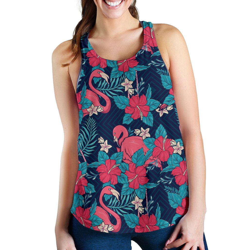 Flamingo Red Hibiscus Pattern Women Racerback Tank Top