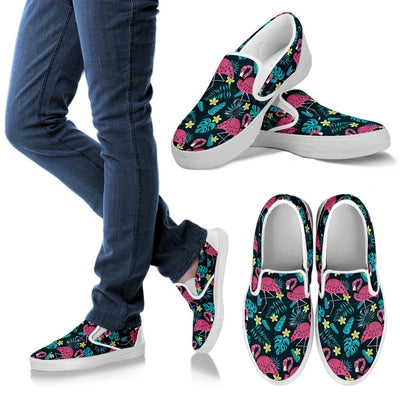 Flamingo Red Hibiscus Pattern Women Slip On Shoes