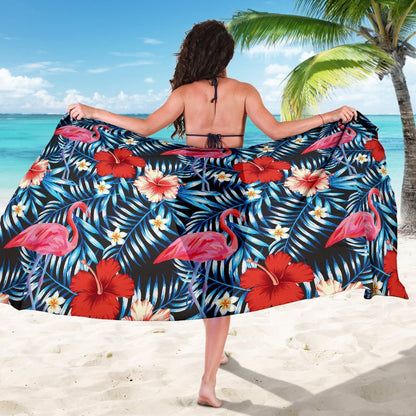 Flamingo Red Hibiscus Beach Sarong Pareo Wrap
