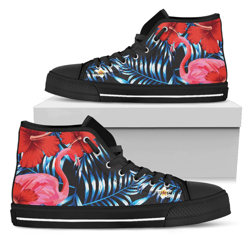 Flamingo Red Hibiscus Women High Top Canvas Shoes