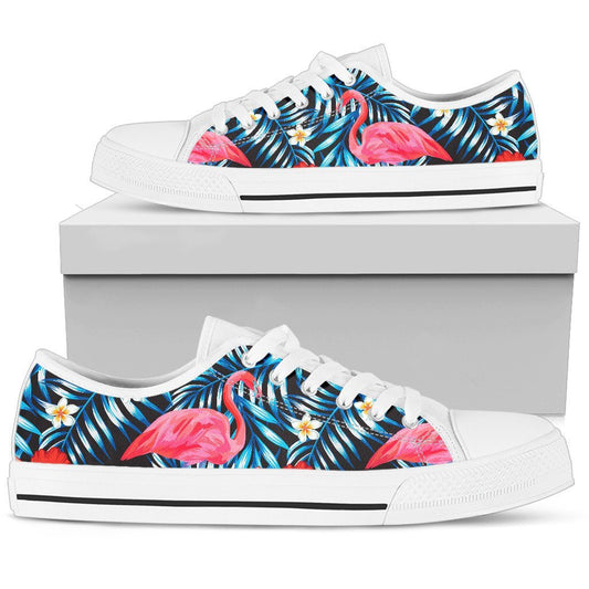 Flamingo Red Hibiscus Women Low Top Canvas Shoes
