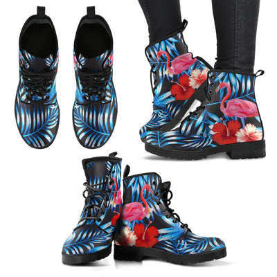 Flamingo Red Hibiscus Women & Men Leather Boots