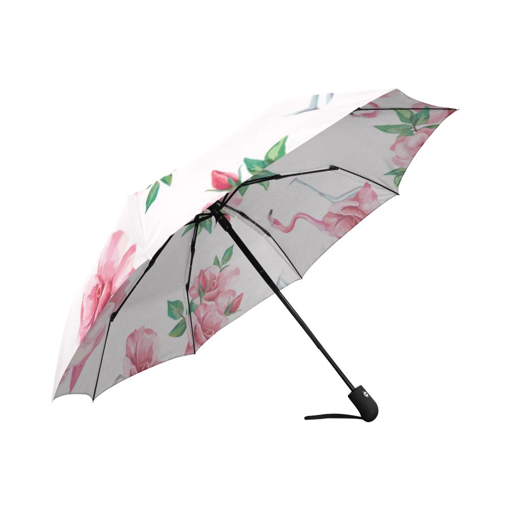 Flamingo Rose Pattern Automatic Foldable Umbrella