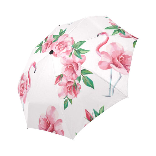 Flamingo Rose Pattern Automatic Foldable Umbrella
