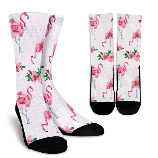 Flamingo Rose Pattern Crew Socks