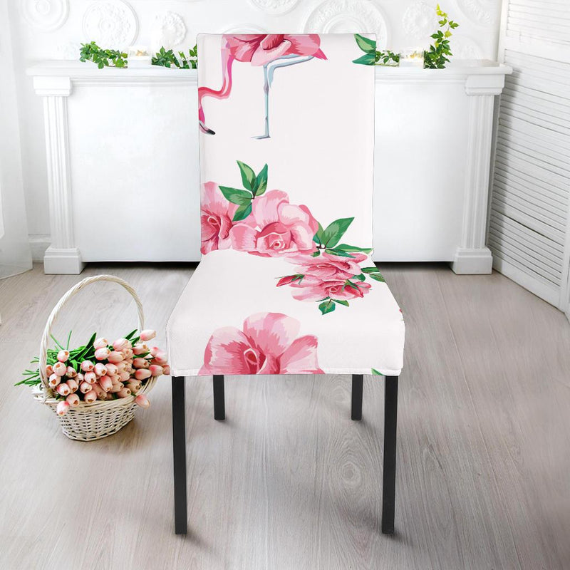 Flamingo Rose Pattern Dining Chair Slipcover-JORJUNE.COM