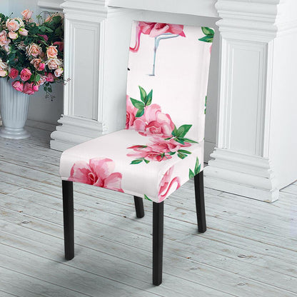 Flamingo Rose Pattern Dining Chair Slipcover-JORJUNE.COM