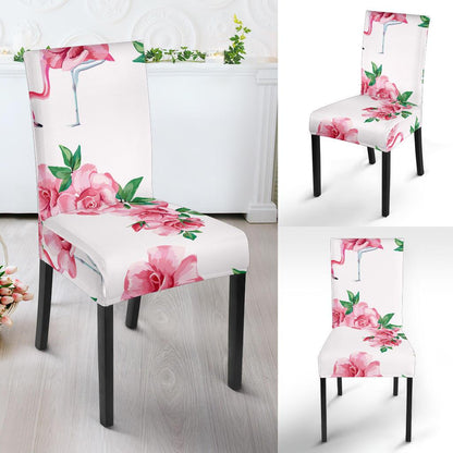 Flamingo Rose Pattern Dining Chair Slipcover-JORJUNE.COM